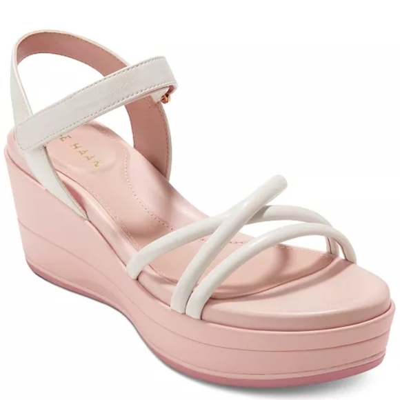 Cole Haan Women's Pink and White Wedge Sandals - Picture 1 of 10